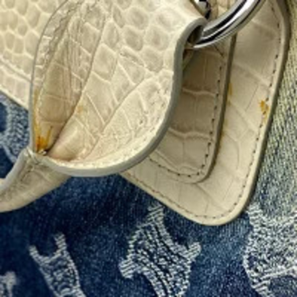 Celine Embossed White Bag Handbag Triomphe Denim Blue Boogie White Blue